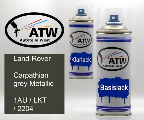 Land-Rover, Carpathian grey Metallic, 1AU / LKT / 2204: 400ml Sprühdose + 400ml Klarlack - Set, von ATW Autoteile West.
